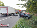 VU A1 Köln, FR Koblenz, kurz vor dem AK K-Nord, 3 PKW, 1 LKW, 1 Krad, 4 Verletzte, 1 Hund tot