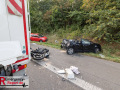 VU A1 Köln, FR Koblenz, kurz vor dem AK K-Nord, 3 PKW, 1 LKW, 1 Krad, 4 Verletzte, 1 Hund tot