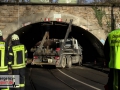 Unter Strom in Mülheim/Ruhr: LKW bleibt unter Brücke in Oberleit