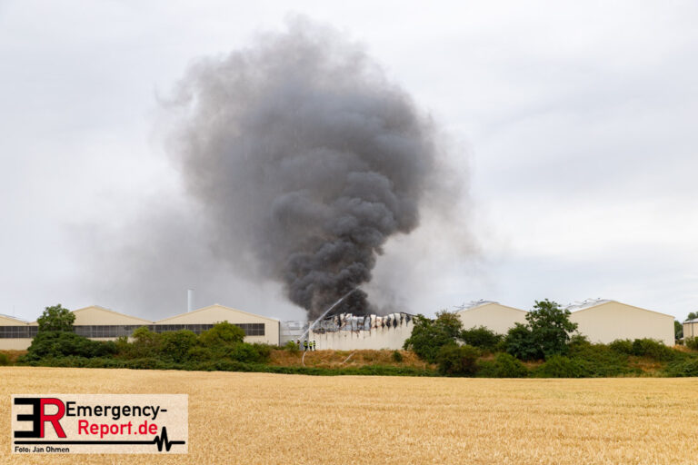 06.07.2025 – Swisttal Ollheim – Großeinsatz: Lagerhallenbrand mit massiver Rauchentwicklung